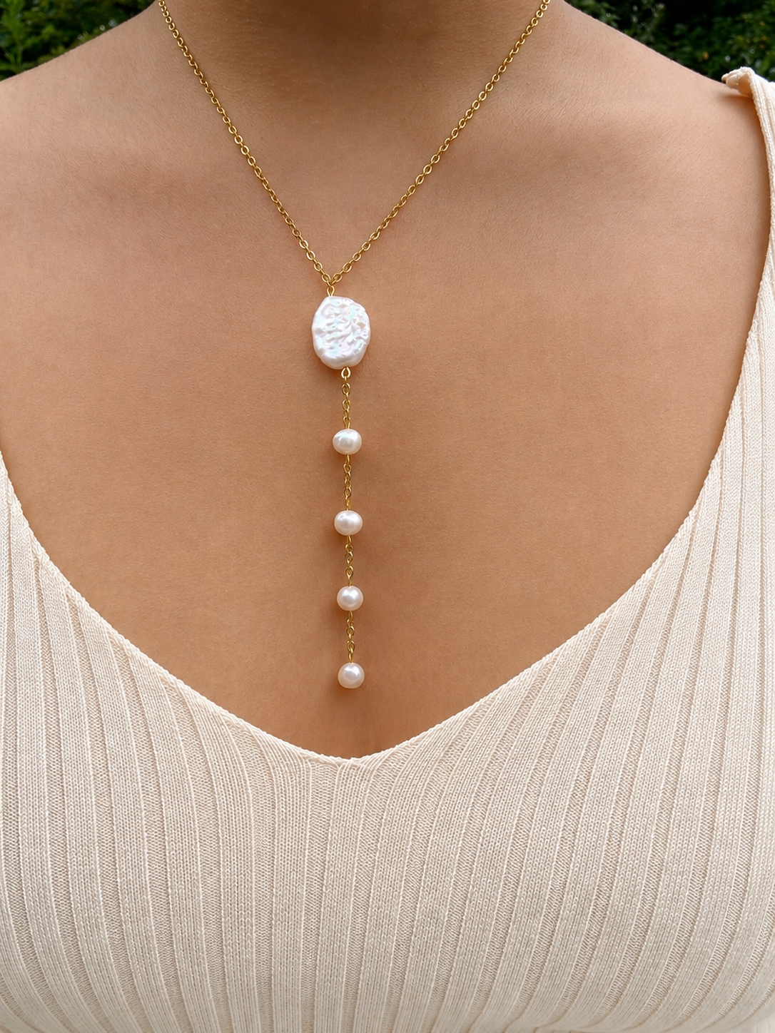 Tidal Pearl Lariat Necklace
