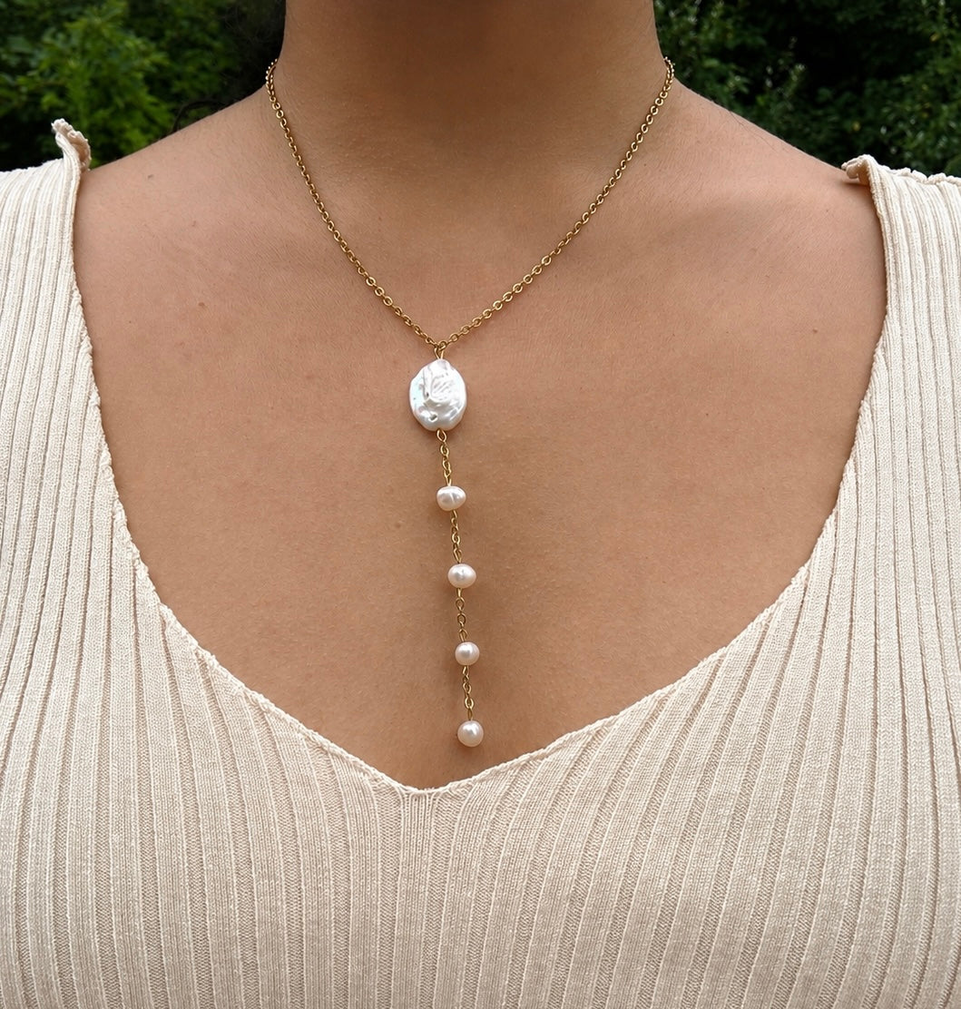Tidal Pearl Lariat Necklace