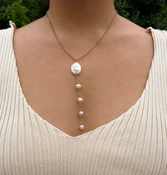 Tidal Pearl Lariat Necklace
