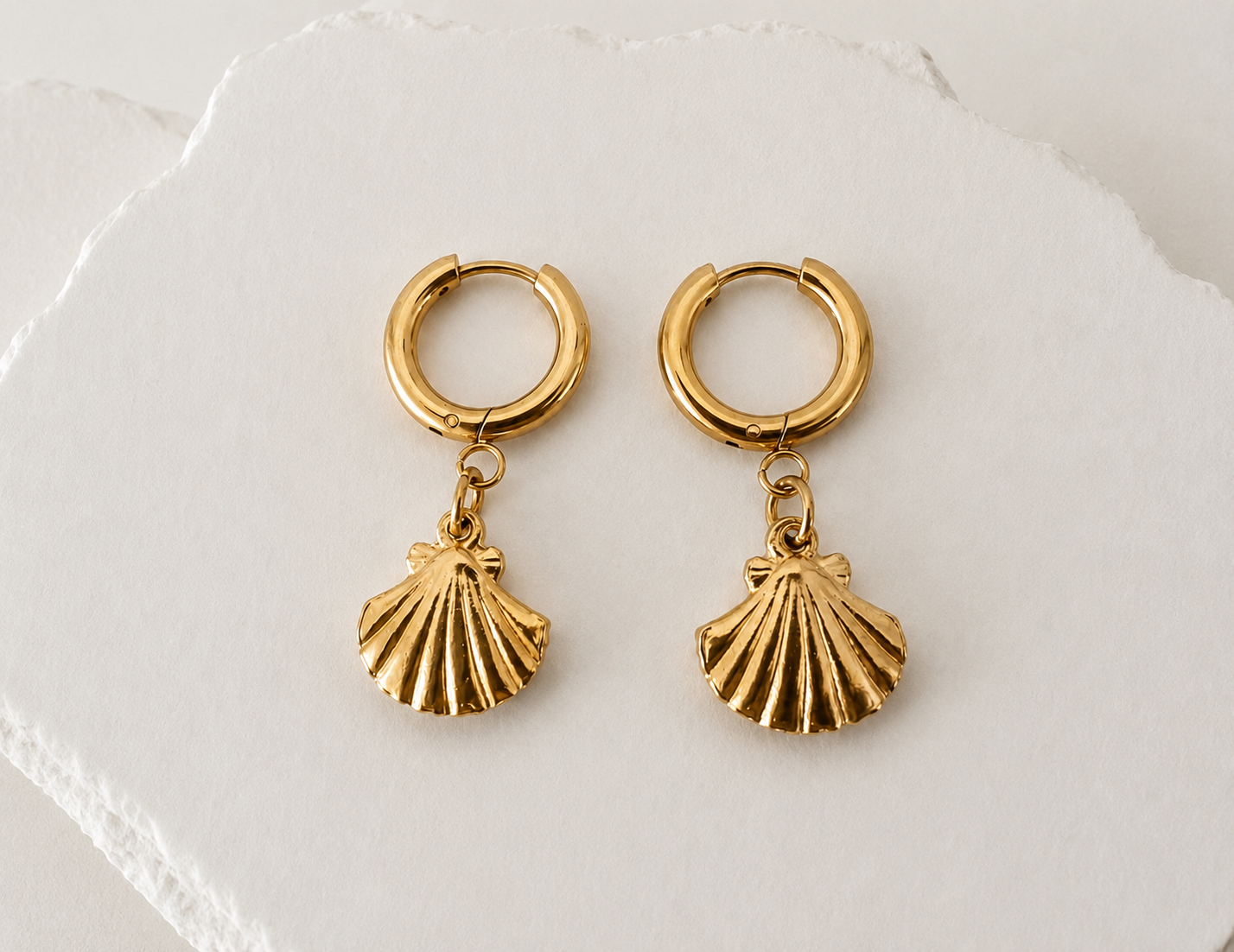 Golden Shell Huggie Hoops