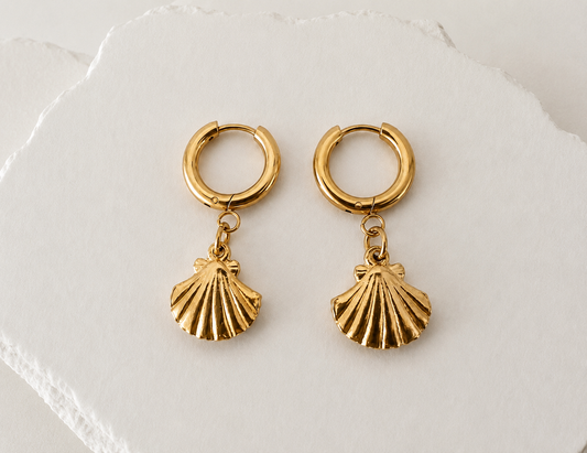 Golden Shell Huggie Hoops