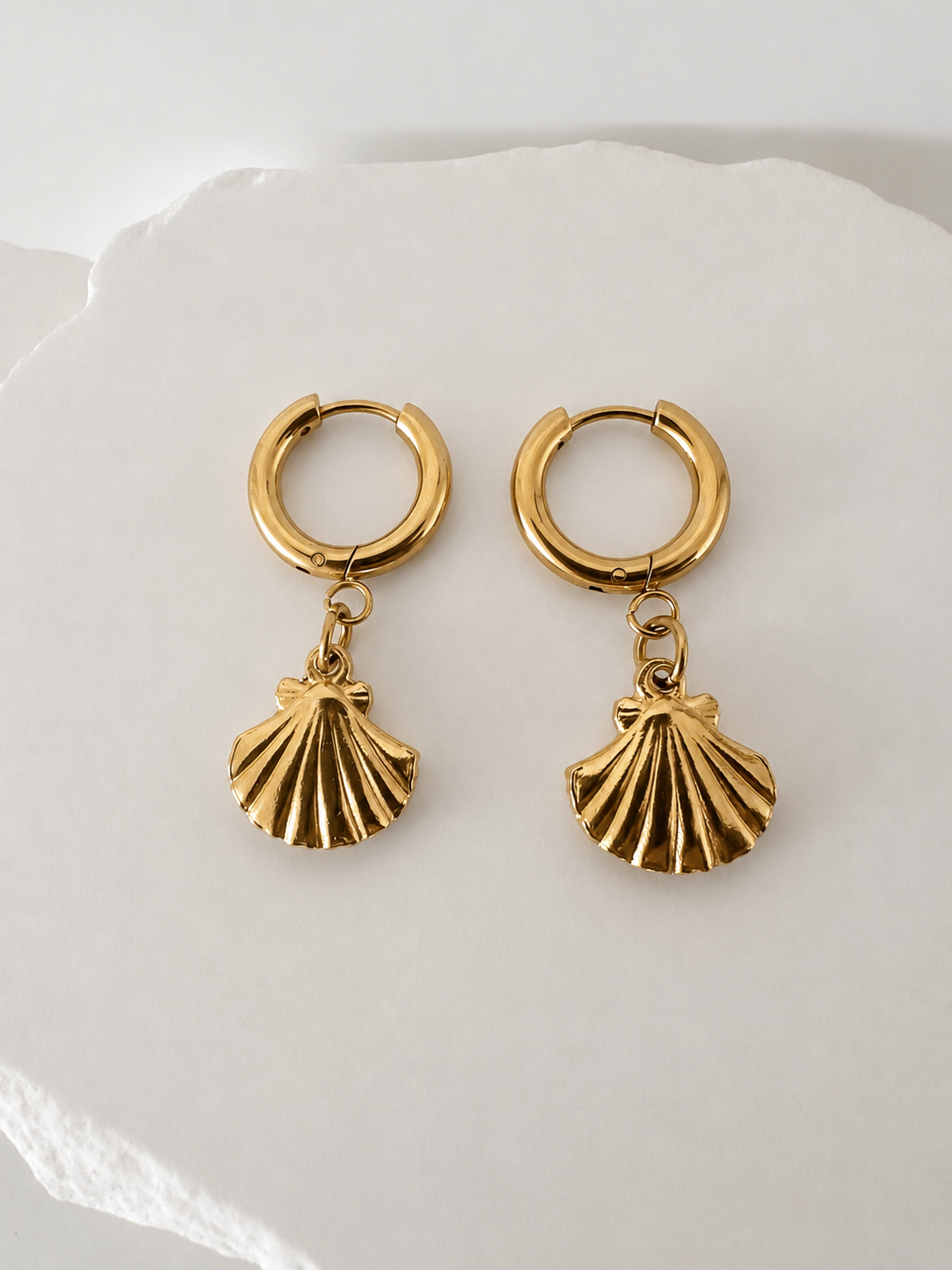 Golden Shell Huggie Hoops
